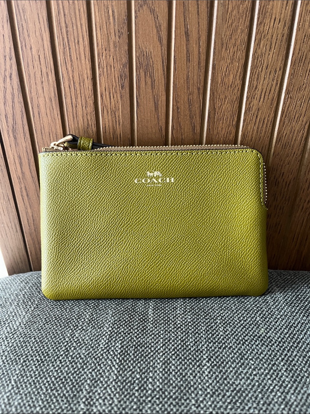 Coach Olive Green Pebbled Leather Zip Pouch